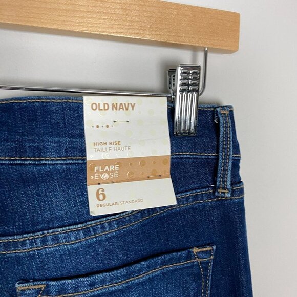 Old Navy High Rise Flare Jeans Dark Wash Womens 6 Whiskering - Picture 3 of 7